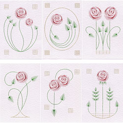 A Glasgow rose motif leads to six Art Nouveau stitching card patterns