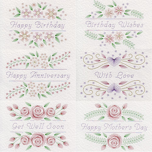 Floral greetings patterns at Stitching Cards.