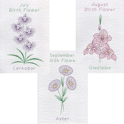July, Aug, Sept birth flower patterns at Form-A-Lines