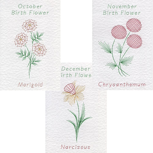 Oct, Nov, Dec, birth flower patterns added at Form-A-Lines