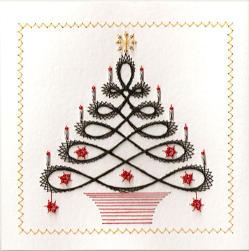 Prick and stitch Christmas tree in black and red